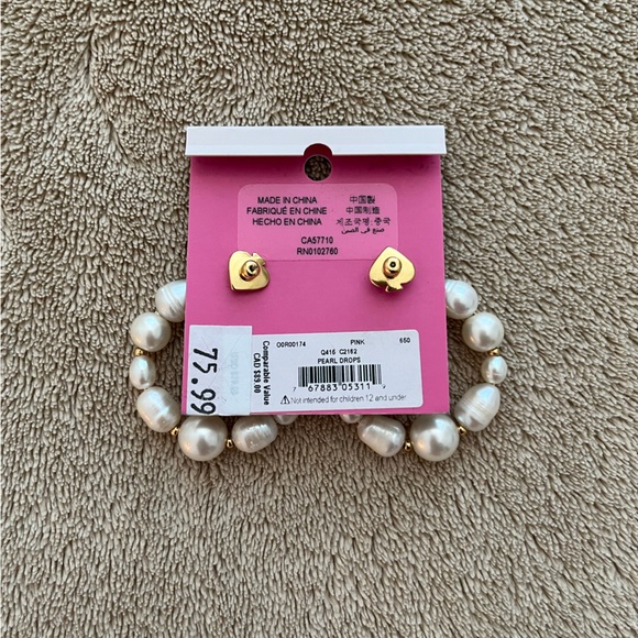 Kate Spade Pink and Pearl Hoop Earrings - Picture 4 of 4